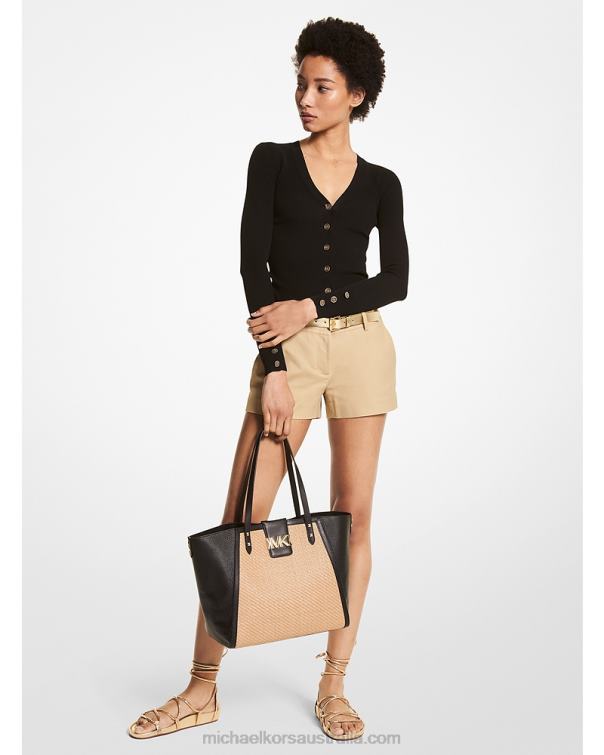 Women Black 4T06F523 Logo Button Ribbed Viscose Blend Cardigan Michael Kors