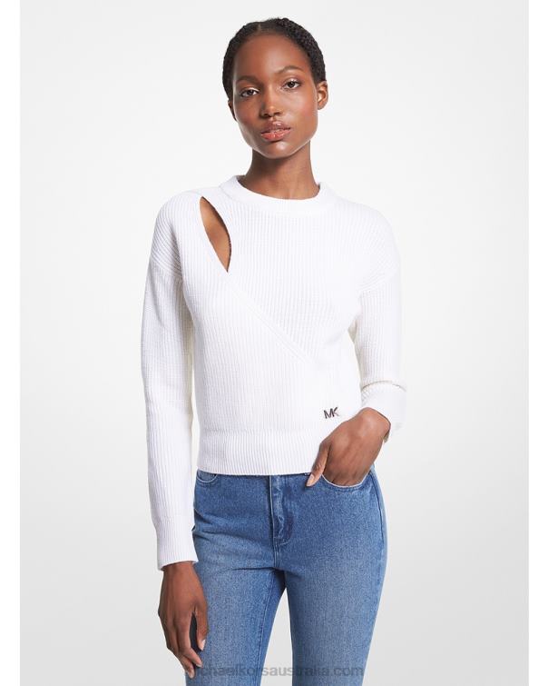 Women White 4T06F412 Wool Blend Cutout Sweater Michael Kors