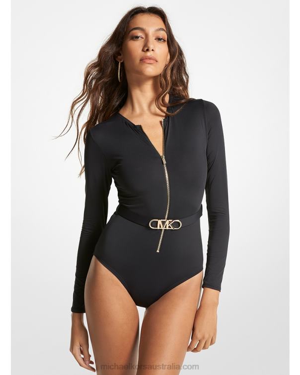 Women Black 4T06F542 Stretch Nylon Belted Swimsuit Michael Kors