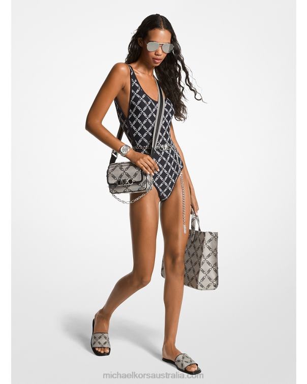 Women Black 4T06F548 Empire Logo Belted Swimsuit Michael Kors