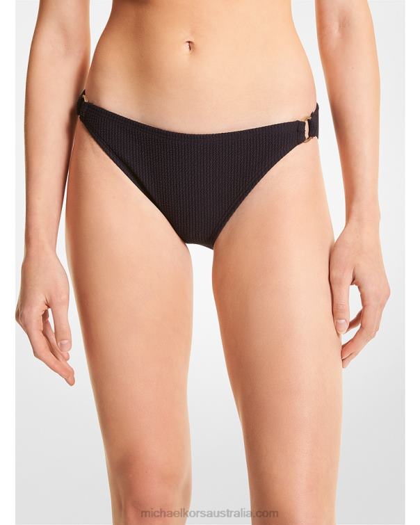 Women Black 4T06F554 Textured Stretch Bikini Bottom Michael Kors