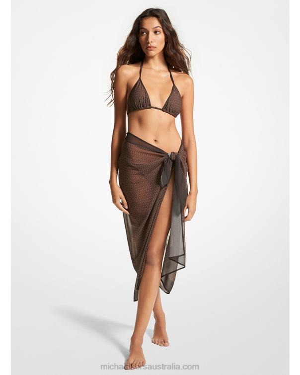 Women Chocolate 4T06F551 Logo Chiffon Pareo Michael Kors