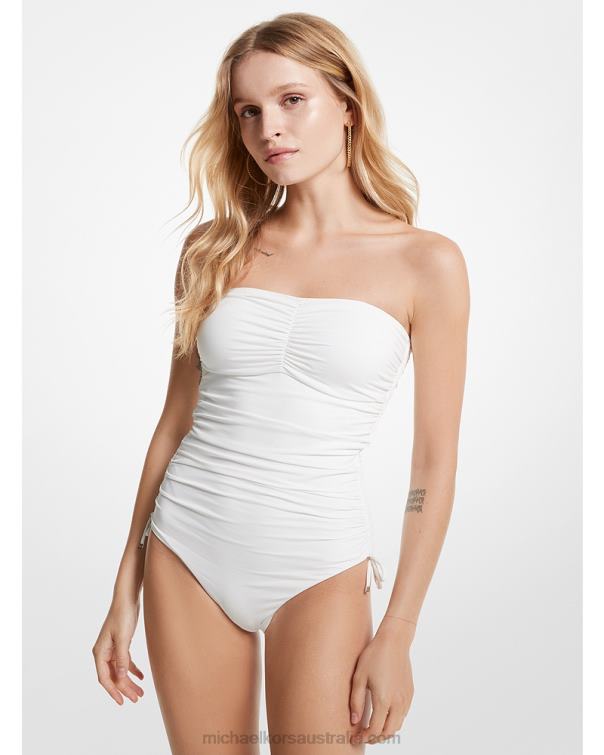 Women White 4T06F536 Stretch Nylon Ruched Swimsuit Michael Kors