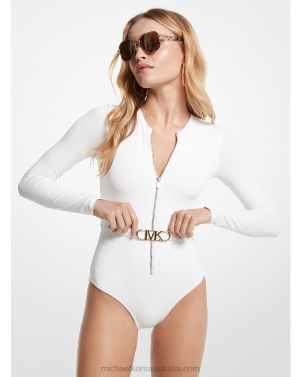 Women White 4T06F541 Stretch Nylon Belted Swimsuit Michael Kors