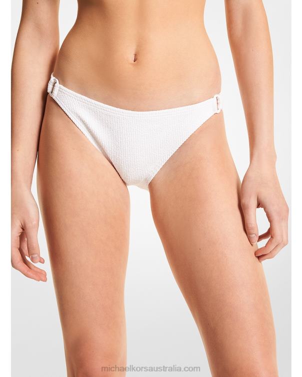 Women White 4T06F553 Textured Stretch Bikini Bottom Michael Kors