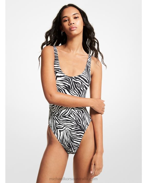 Women Zebra 4T06F567 Zebra Scoop-Back Swimsuit Michael Kors