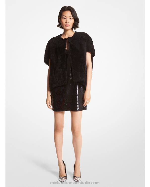 Women Black 4T06F281 Shearling Vest Michael Kors