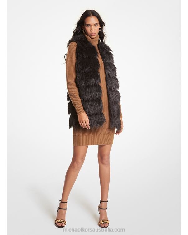 Women Black 4T06F301 Faux Fur Vest Michael Kors