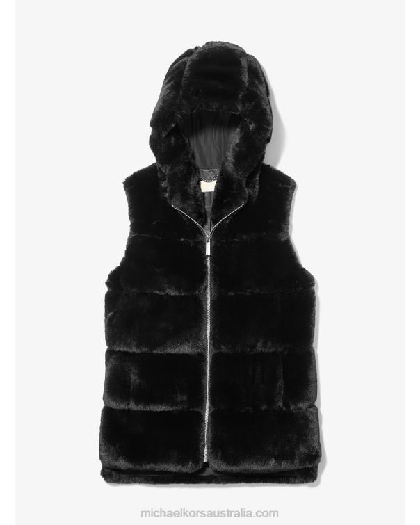 Women Black 4T06F340 Faux Fur Hooded Vest Michael Kors