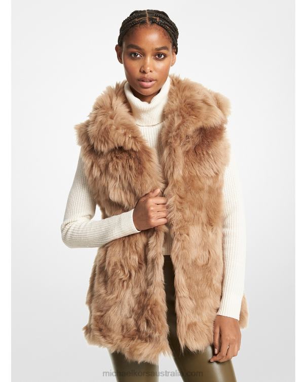 Women Dark Camel 4T06F278 Shearling Vest Michael Kors