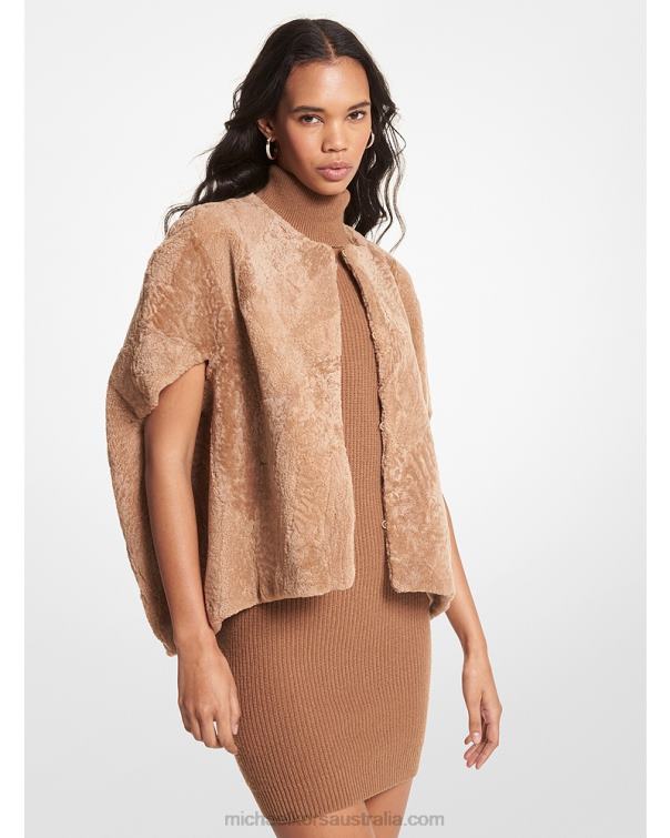 Women Dark Camel 4T06F282 Shearling Vest Michael Kors