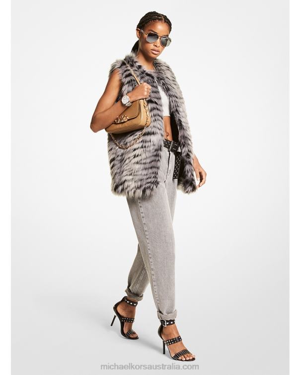 Women Malachite Grey 4T06F308 Tiger Print Faux Fur Vest Michael Kors
