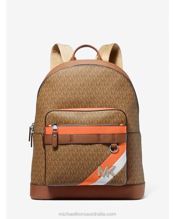 Women Apricot 4T06F1271 Hudson Logo Stripe Backpack Michael Kors