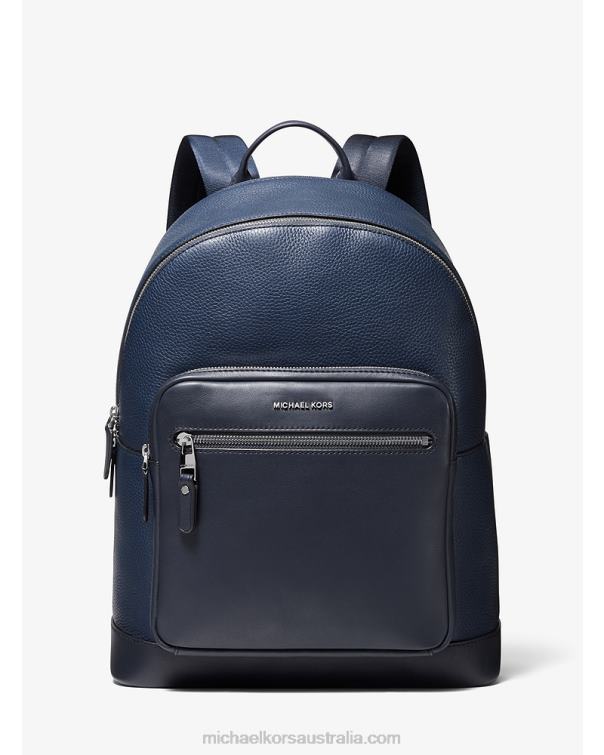 Women Navy 4T06F1250 Hudson Pebbled Leather Backpack Michael Kors