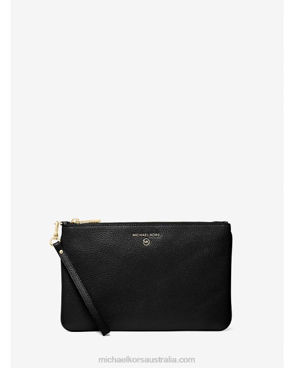 Women Black 4T06F1586 Large Pebbled Leather Wristlet Michael Kors