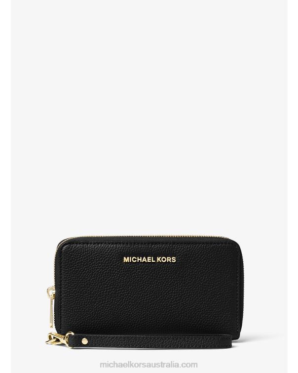 Women Black 4T06F1593 Large Leather Smartphone Wristlet Michael Kors