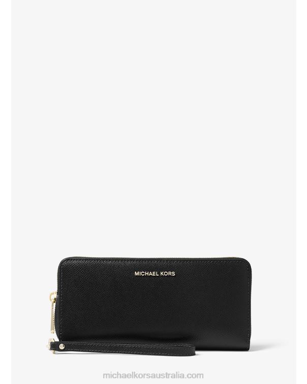 Women Black 4T06F1619 Leather Continental Wristlet Michael Kors