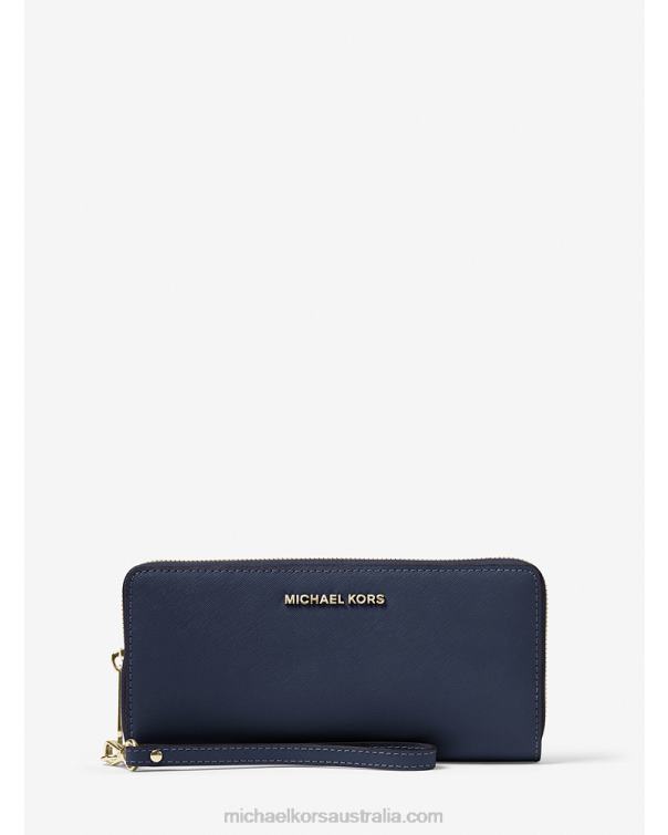 Women Navy 4T06F1620 Leather Continental Wristlet Michael Kors