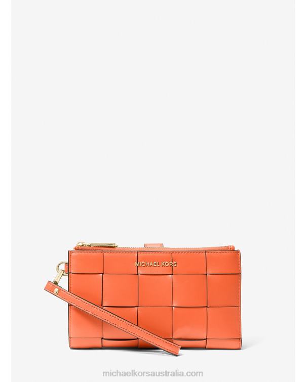 Women Optic Orange 4T06F1578 Adele Woven Leather Smartphone Wallet Michael Kors