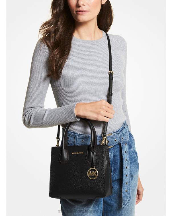 Women Black 4T06F1014 Mercer Medium Pebbled Leather Crossbody Bag Michael Kors