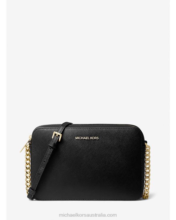 Women Black 4T06F754 Jet Set Large Saffiano Leather Crossbody Bag Michael Kors