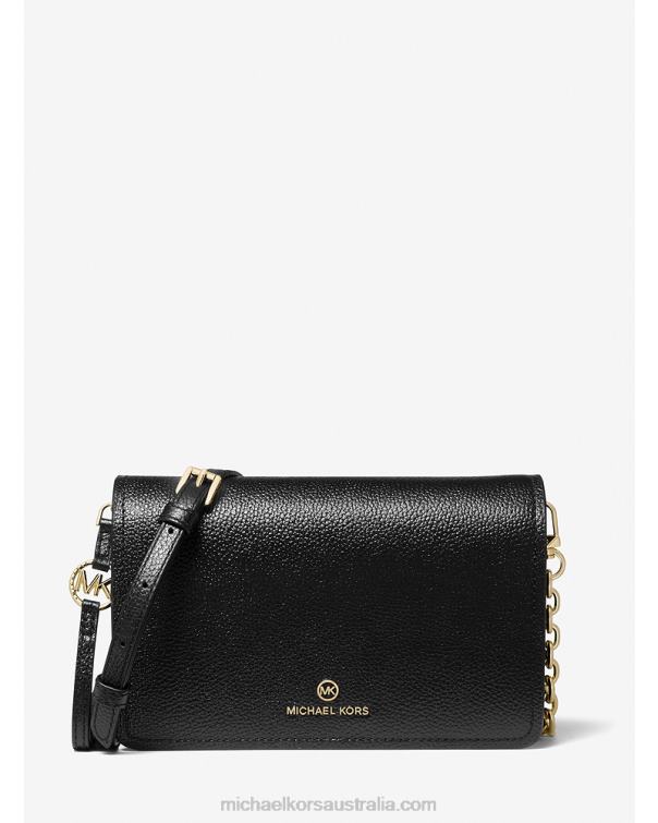 Women Black 4T06F763 Jet Set Large Pebbled Leather Crossbody Bag Michael Kors