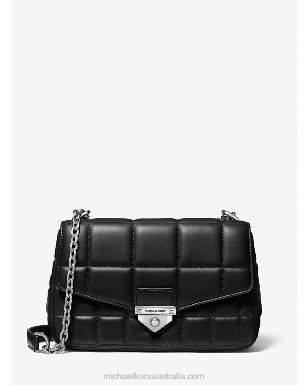 Women Black 4T06F771 SoHo Large Quilted Leather Shoulder Bag Michael Kors
