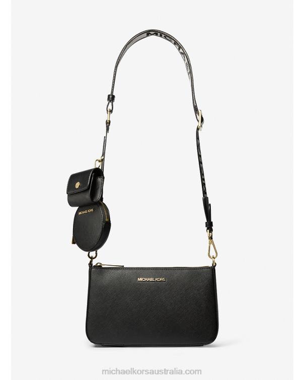 Women Black 4T06F867 Jet Set Saffiano Leather Crossbody Bag with Case for Apple Airpods Pro Michael Kors