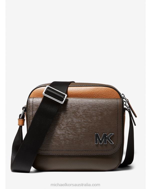 Women Brown 4T06F1005 Hudson Color-Blocked Leather Messenger Bag Michael Kors