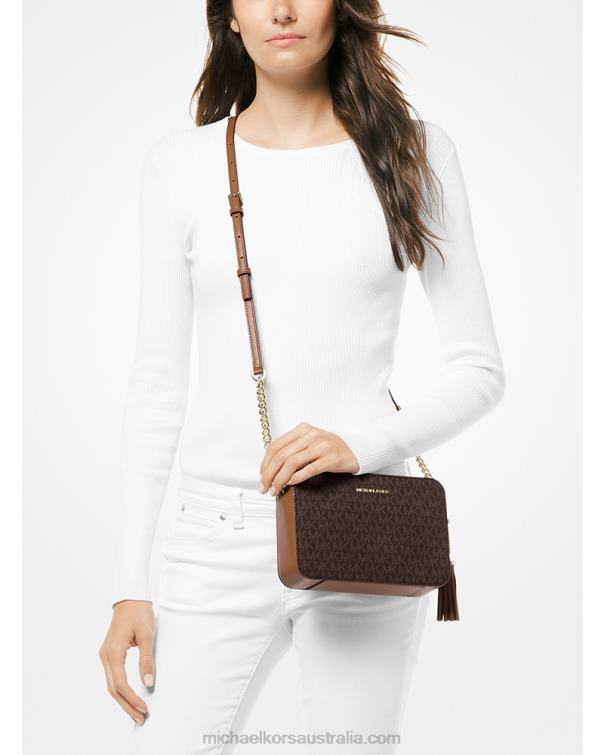 Women Brown 4T06F749 Ginny Medium Logo Crossbody Bag Michael Kors