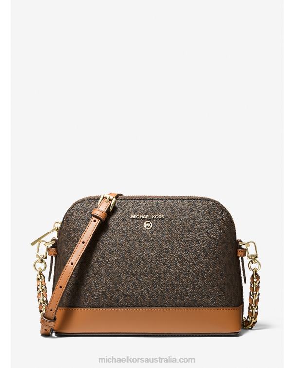 Women Brown/Acorn 4T06F934 Large Logo Dome Crossbody Bag Michael Kors