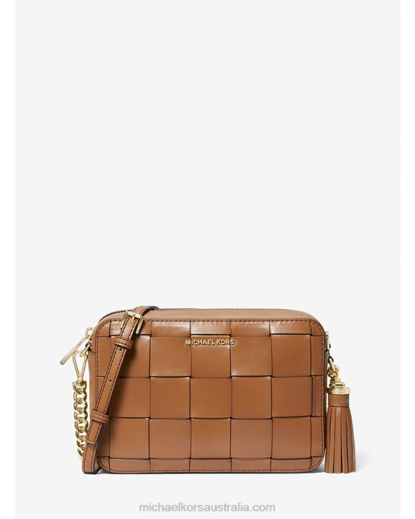 Women Luggage 4T06F639 Ginny Medium Woven Leather Crossbody Bag Michael Kors