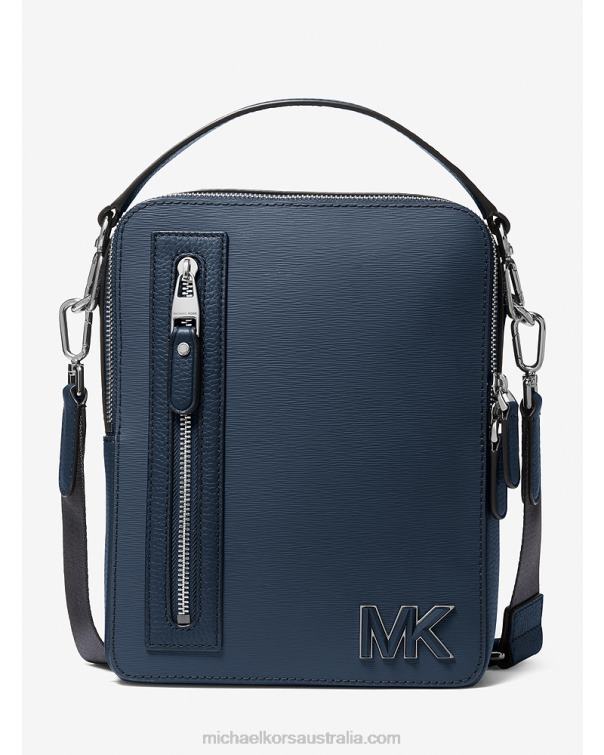 Women Navy 4T06F954 Hudson Leather Flight Bag Michael Kors