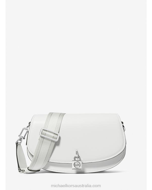 Women Optic White 4T06F661 Mila Medium Leather Messenger Bag Michael Kors