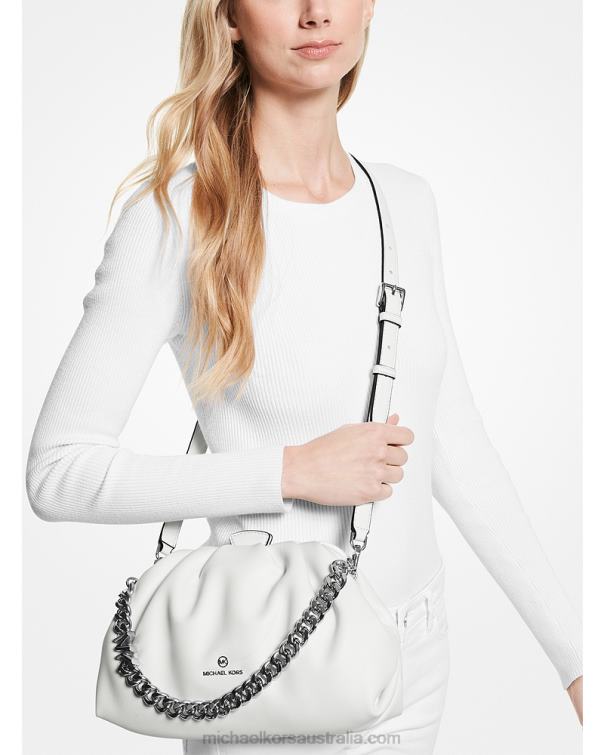 Women Optic White 4T06F985 Nola Small Faux Leather Crossbody Bag Michael Kors