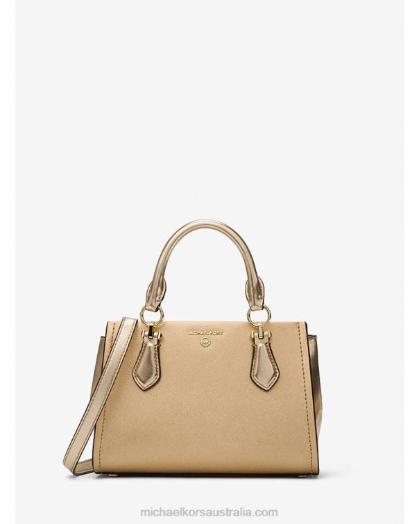 Women Pale Gold 4T06F649 Marilyn Small Metallic Saffiano Leather Crossbody Bag Michael Kors