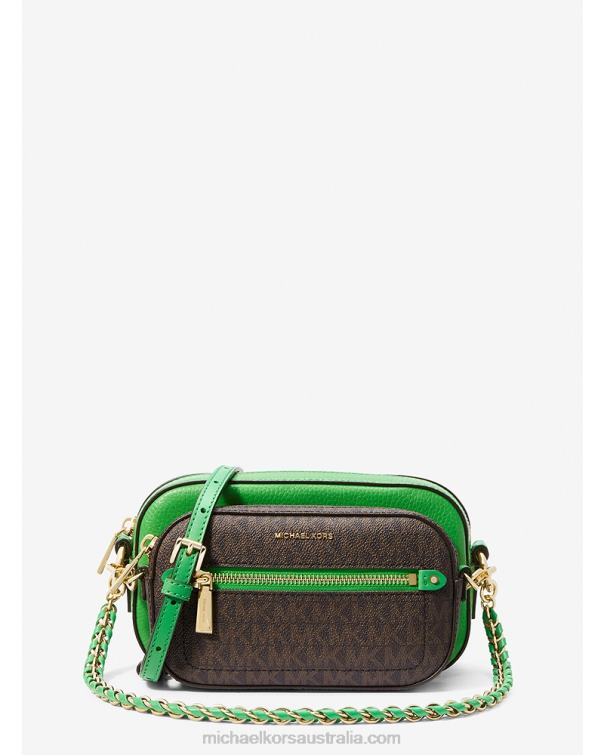 Women Palm Green 4T06F719 Jet Set Logo and Leather 4-in-1 Crossbody Bag Michael Kors