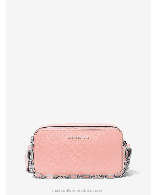 Women Pink 4T06F741 Jet Set Small Pebbled Leather Double-Zip Camera Bag Michael Kors