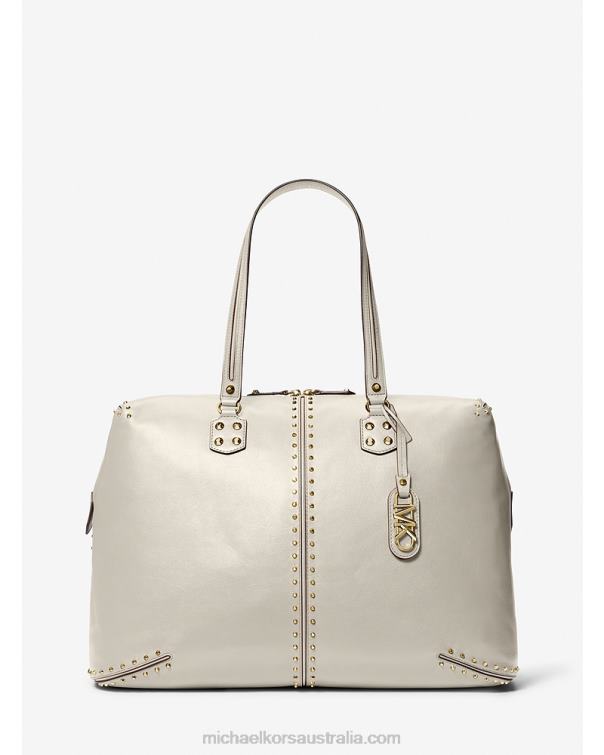 Women Lt Cream 4T06F1526 Astor Extra-Large Studded Leather Weekender Bag Michael Kors
