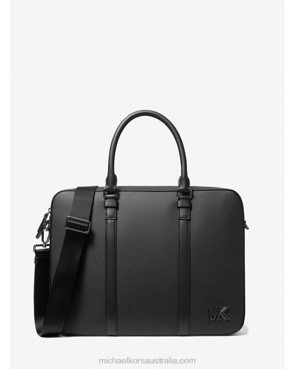 Women Black 4T06F1511 Hudson Textured Leather Briefcase Michael Kors