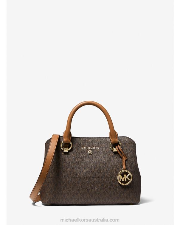 Women Brown/Acorn 4T06F1455 Edith Small Logo Satchel Michael Kors