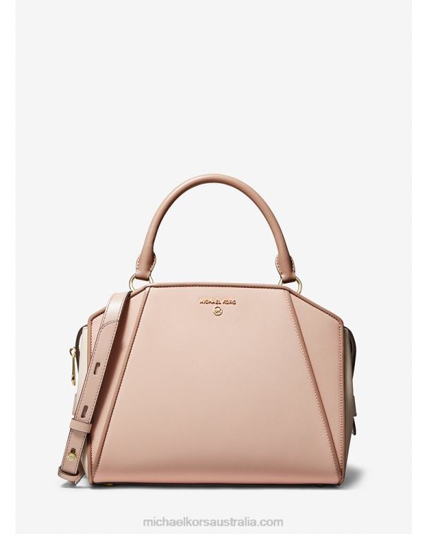 Women Sfp/Ltcr/Fwn 4T06F1450 Cleo Medium Color-Block Saffiano Leather Satchel Michael Kors