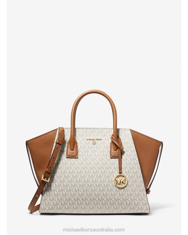 Women Vanilla/Acorn 4T06F1494 Avril Large Logo Top-Zip Satchel Michael Kors