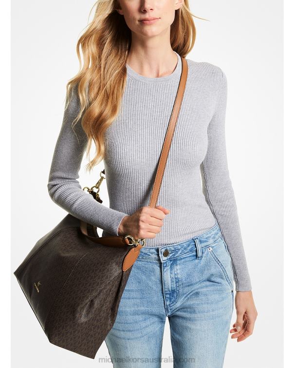 Women Brown/Acorn 4T06F1386 Sienna Large Logo Shoulder Bag Michael Kors