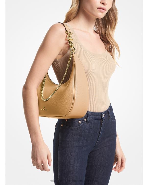 Women Camel 4T06F1292 Piper Large Pebbled Leather Shoulder Bag Michael Kors