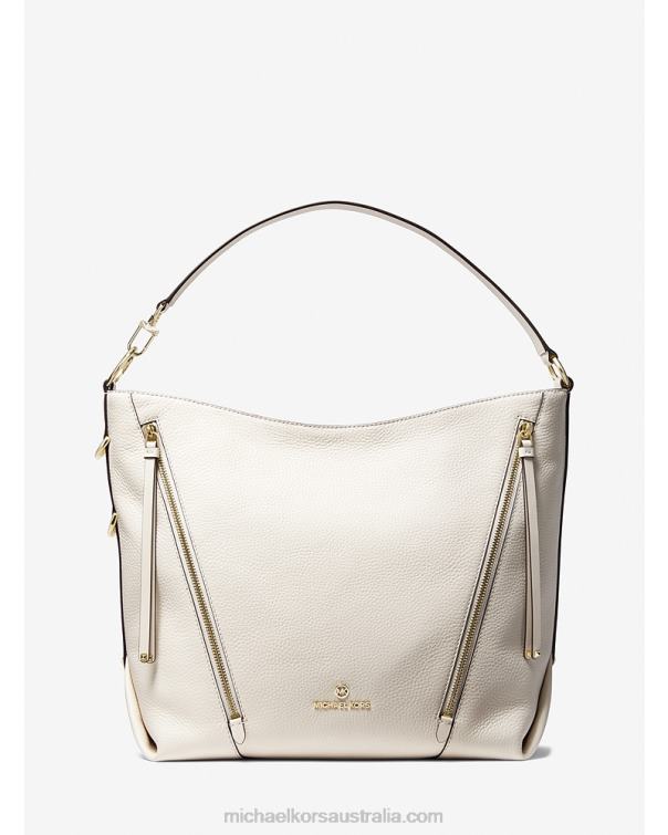 Women Lt Cream 4T06F1379 Brooklyn Large Pebbled Leather Shoulder Bag Michael Kors