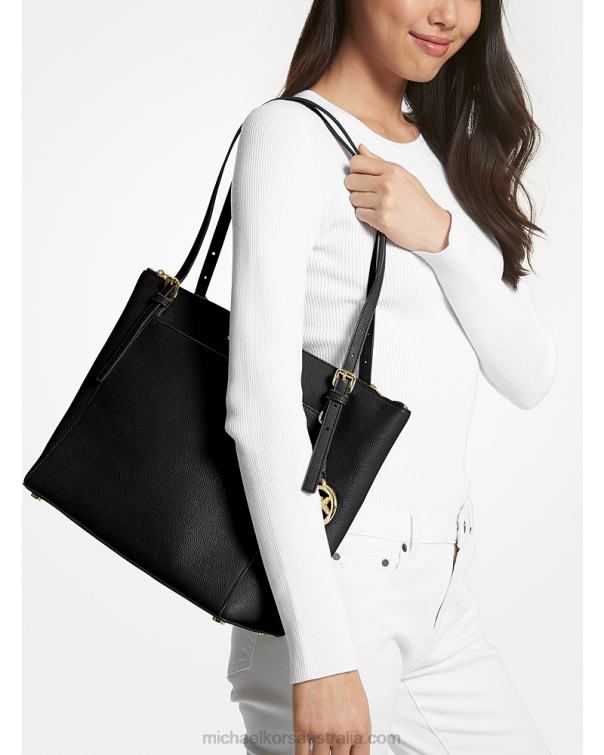 Women Black 4T06F1142 Voyager Large Pebbled Leather Tote Bag Michael Kors