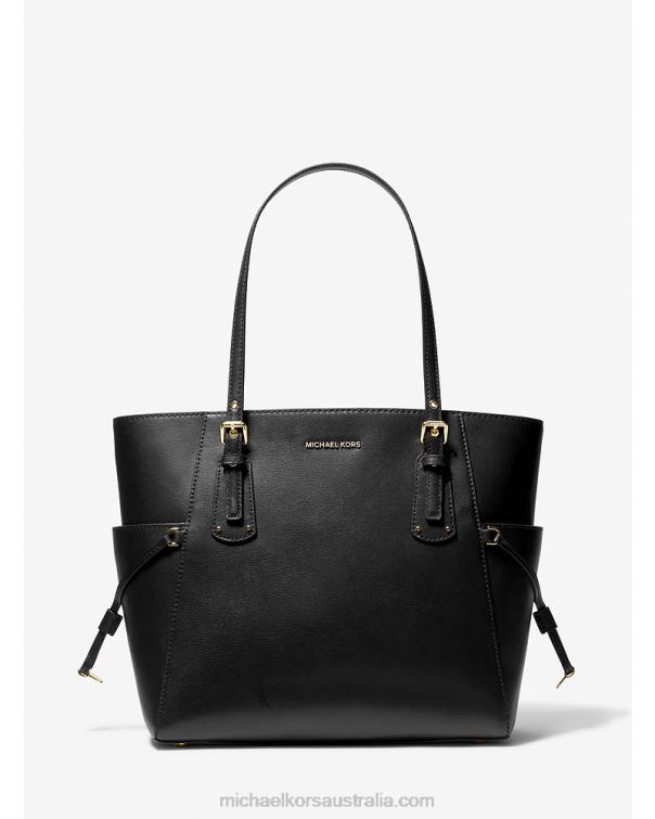Women Black 4T06F1149 Voyager Small Leather Tote Bag Michael Kors