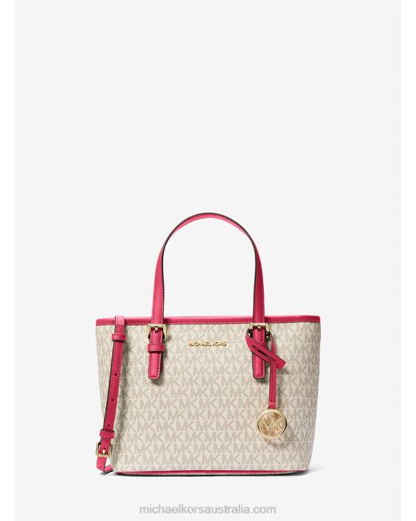 Women Carmine Pink Multi 4T06F1106 Jet Set Travel Extra-Small Logo Top-Zip Tote Bag Michael Kors