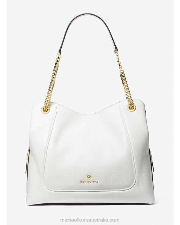 Women Optic White 4T06F1068 Piper Large Pebbled Leather Shoulder Bag Michael Kors